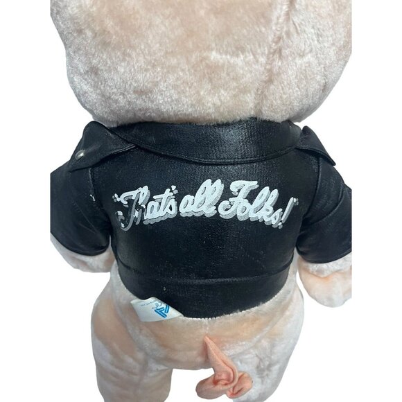 Looney Tunes 1995 Porky Pig That's All Folk's Plush Stuffed Leather Jacket 22” - Picture 8 of 10